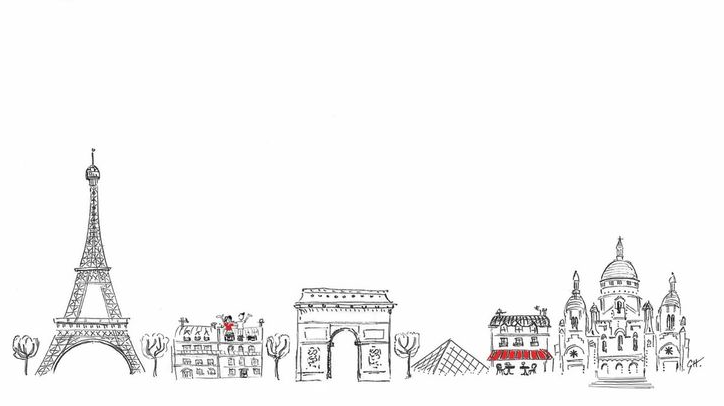 Illustrated Paris skyline — Eiffel Tower, Arc de Triomphe, Sacré-Cœur