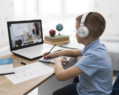 Teenager studying French for exam preparation online